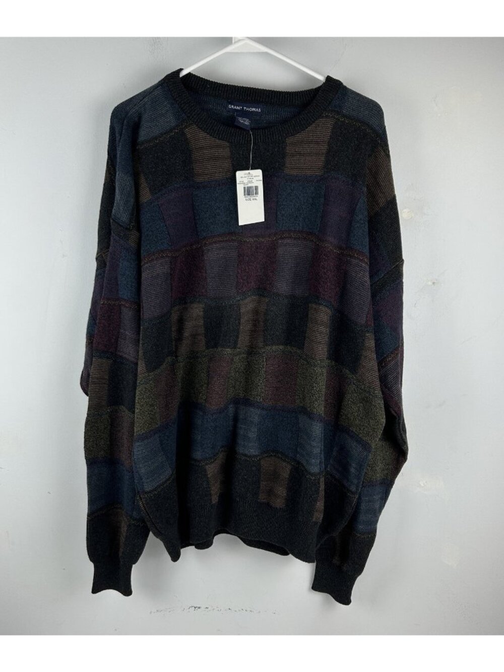 Vtg Grant Thomas Men’s Cotton Acrylic Sweater Size XXL Patchwork 3d NWT Panorama